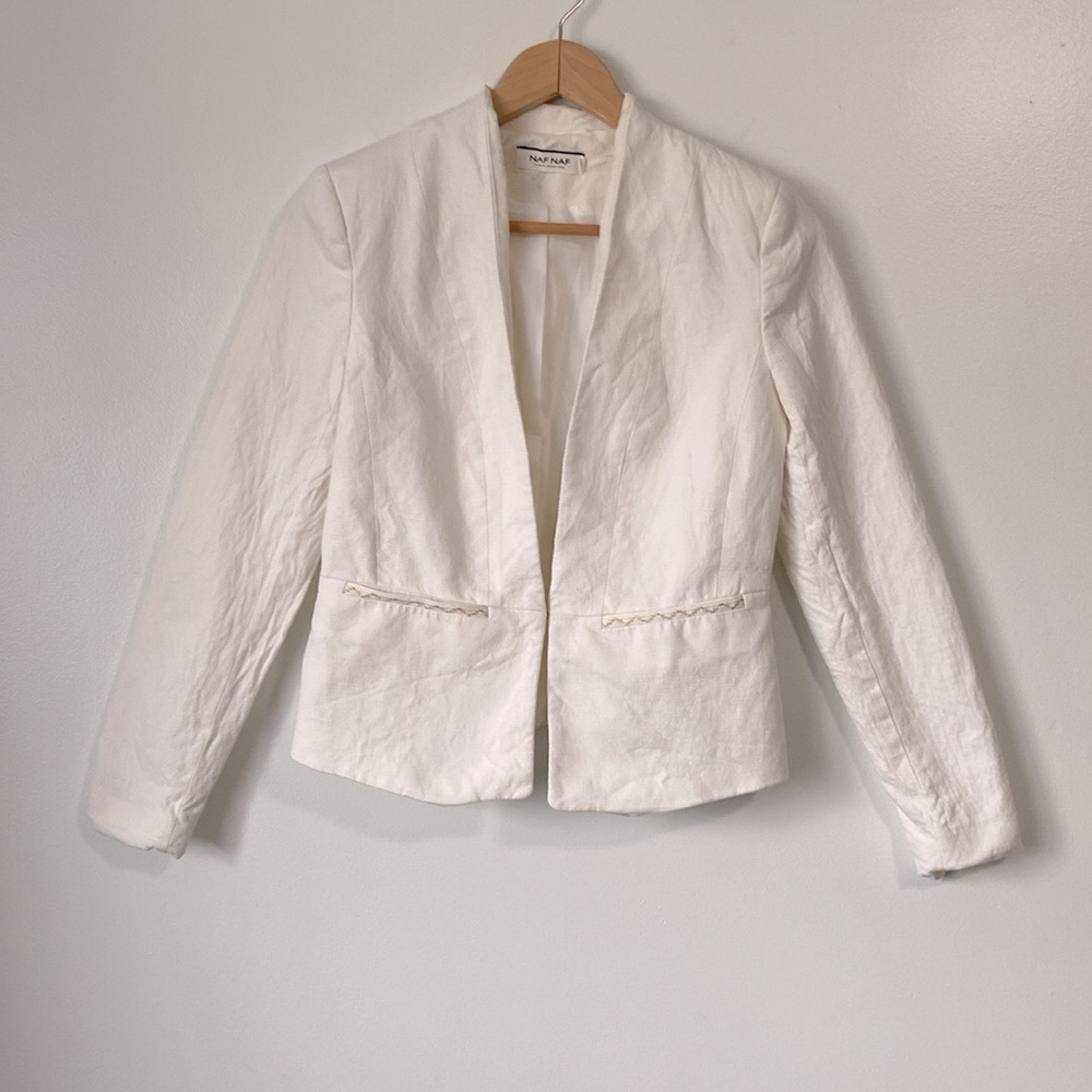 NAF NAF ivory linen blend open front blazer jacket size 34 or small